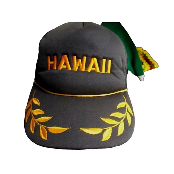 Vintage Hawaii Snapback Hat Cap Mesh Trucker Black Embroidered NWD NOS New - Picture 2 of 6